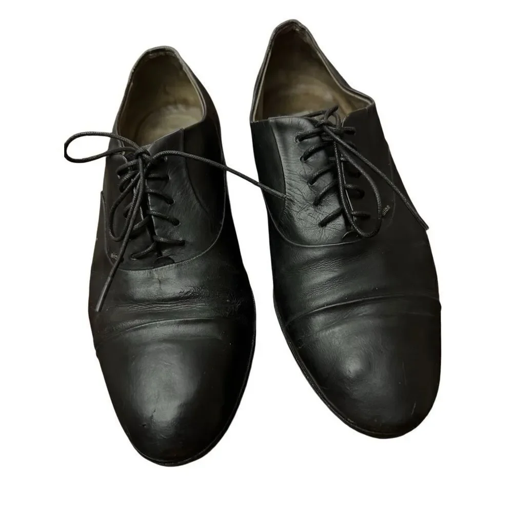 Christian DIOR Mens Black Leather Oxford Dress Shoes Made In Italy Size 7- W